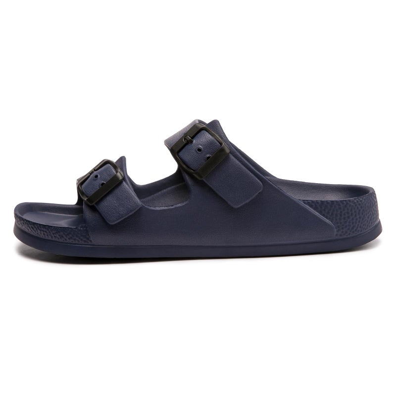 FUNKYMONKEY Women's Comfort Slides, Adjustable Double Buckle with Arch Support EVA Non-Slip Flat Sandals for Vacation & Daily Wear (8 M US-Women, Navy) - Image 2